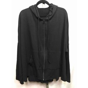 Blumin Black Waffle Knit Zip Up Hoodie Long Sleeve Oversized Casual Womens M